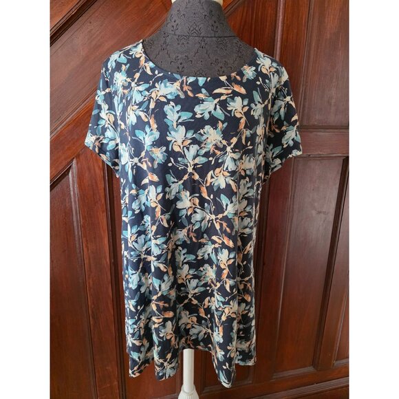 Pure Jill Blue Floral Scoop Neck Tunic Top Pure Pima - Picture 1 of 7
